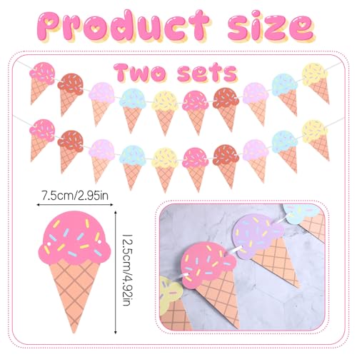 Ice Cream Banner Decorations - 2 Pack for Summer Parties