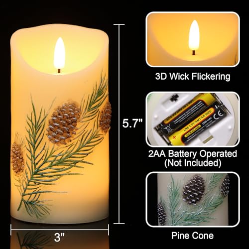 Flameless Candles with Pine Cones & Trees, 6H Timer, Safe Battery Operated Decor