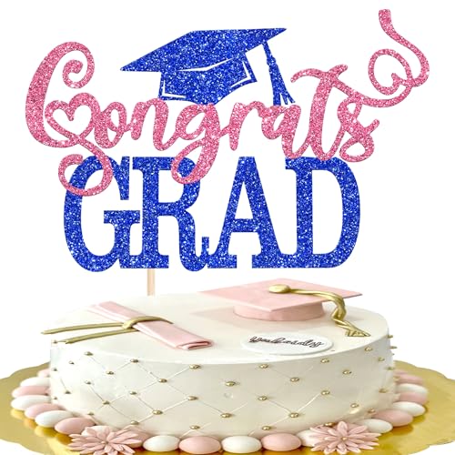 Congrats Grad 2026 Cake Topper Glitter Class of 2026 Party Decoration