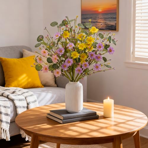 17-Inch Spring Floral Picks, 6 Pack with Eucalyptus Leaves & Daisy Flowers