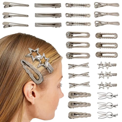 Y2K Silver Star Hair Clips Metal Barrettes Cute Aesthetic Hairpins