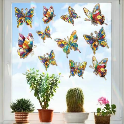 FCZon Star Butterfly Window Decals for Bird Safety, Rainbow Reflection Sun Catcher Stickers, 20pcs