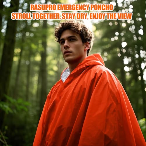 4 Pack Emergency Ponchos with Thickened Mylar Blanket Lining, Windproof, Waterproof, and Thermal Orange Survival Ponchos - Perfect for Outdoor Rescue, Family Camping Gear, Car Emergency Kits