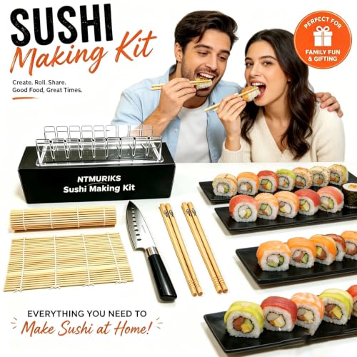 6-Piece Sushi Making Kit for Beginners with Bamboo Mats, Knife and Mold