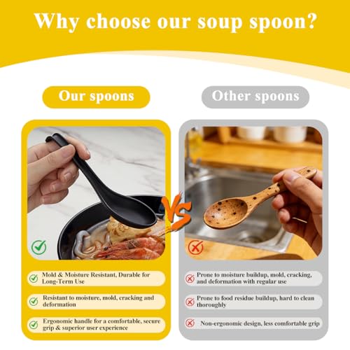 Berglander 12-Piece Asian Soup Spoon Set - Durable Plastic Spoons for Ramen, Pho, and Wonton