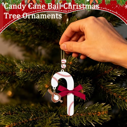AKAIXI Wooden Baseball Candy Cane Ornaments 4-Pack Easter & Holiday Tree Decor