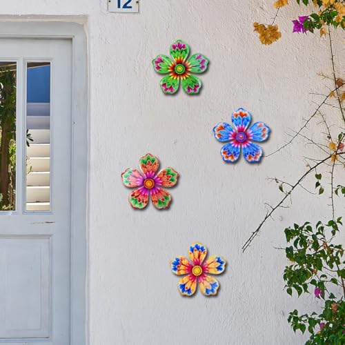Giyyomtr Metal Flowers Wall Decor - 4pcs 6.2'' Outdoor Art - Flowers-B