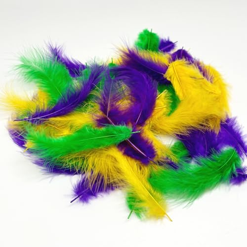 Bulk 300PCS Mardi Gras Turkey Feathers - 4-6 Inch Purple Green Gold
