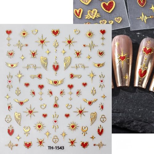 Valentine Heart Nail Art Stickers 3D Self Adhesive Love Decals (3 Sheets)
