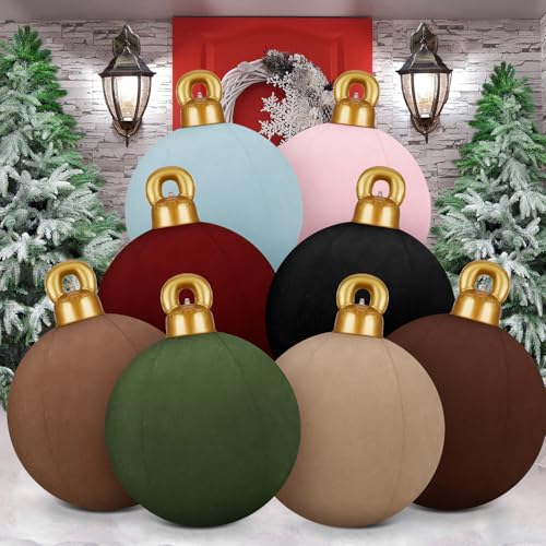 Giant Velvet Christmas Inflatable Balls Set - 8 Large 32 Inch Holiday Yard Decor - Stylish Colors