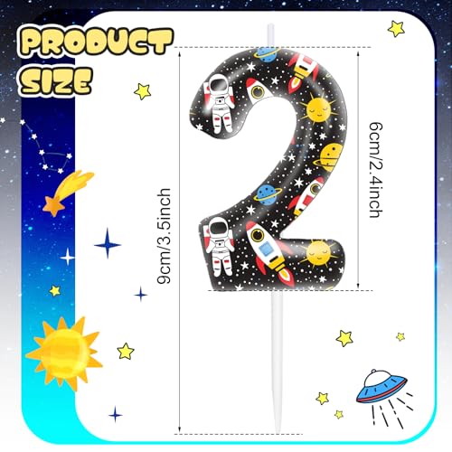 Number 2 Space Birthday Candle - Astronaut Planet Cake Topper