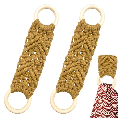 2-Piece Hand-Woven Crochet Towel Holder - Bohemian Kitchen Towel Ring