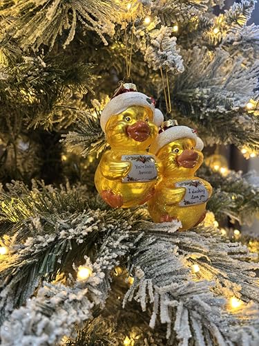 Funny Christmas Ornament - Glass Duck with Santa Hat & Witty Love Sign
