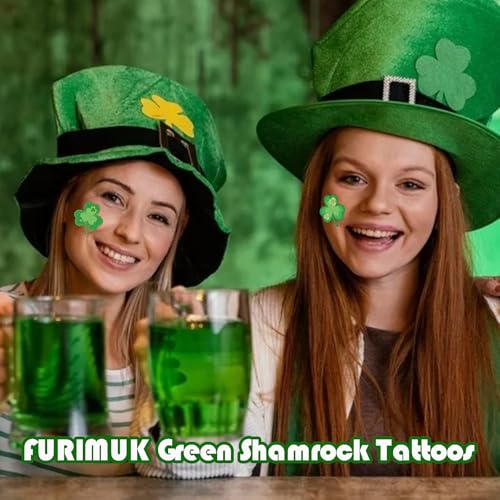 Furimuk St. Patrick's Day Glitter Shamrock Temporary Tattoos - 24 Pack