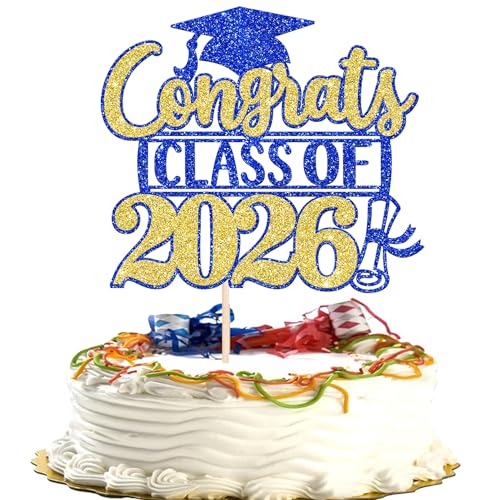 Congrats Class of 2026 Graduation Cake Topper - Blue & Gold