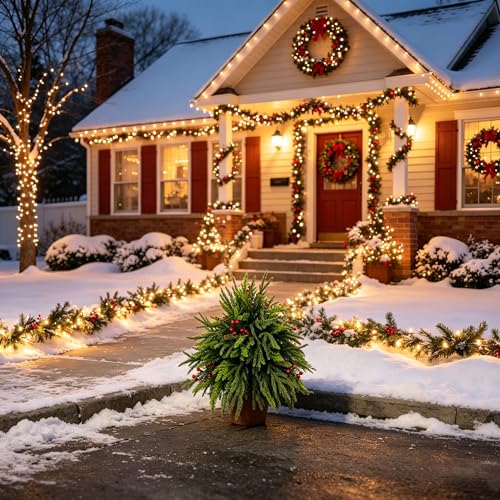 Red Christmas Tree Urn Fillers 24 Inch Outdoor Artificial Greenery with Pine Cones