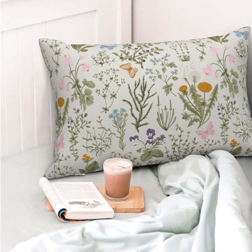Spring Floral Lumbar Pillow Covers 12x20 (Pack of 2) - Sage Green