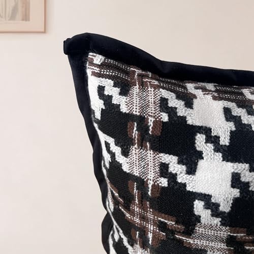 Mussepera Houndstooth Lumbar Pillow Cover, Black Brown 12" x 20" Velvet Back