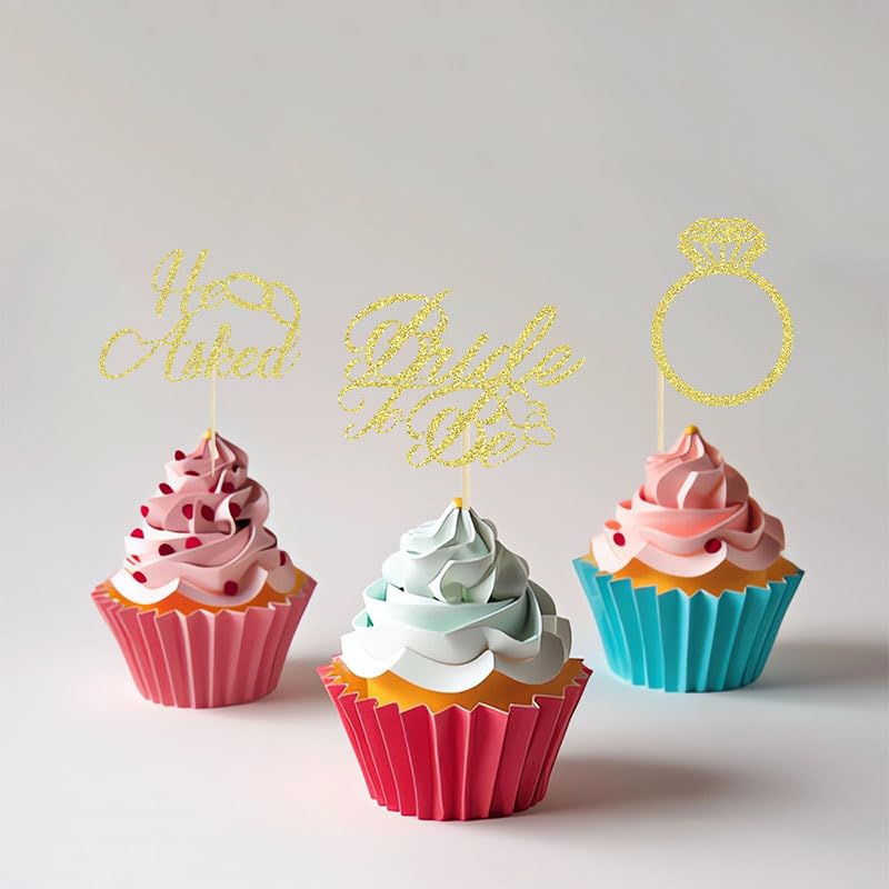 24 PCS Gold Glitter Bride to Be Cupcake Toppers for Parties