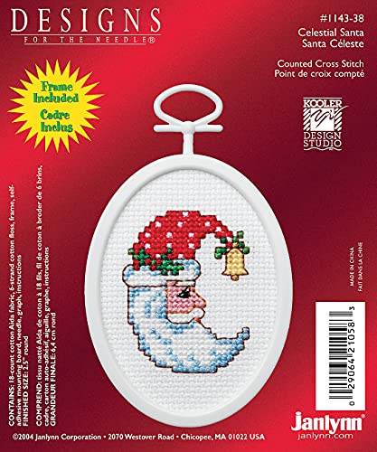 Mini Cross Stitch Kit with Frame - Celestial Santa Design, 2.75 Inch