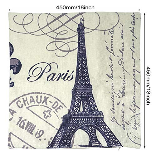 Paris Eiffel Tower 18x18 Inch Cotton Linen Throw Pillow Covers - Set of 2