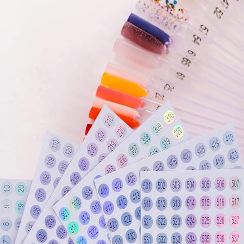 Holographic Number Stickers 1-600 for Nail Polish Swatches & Organization