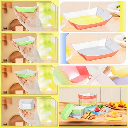 MotBach 1/4Lb Disposable Paper Food Boats - 100 Pack Colorful Snack Trays
