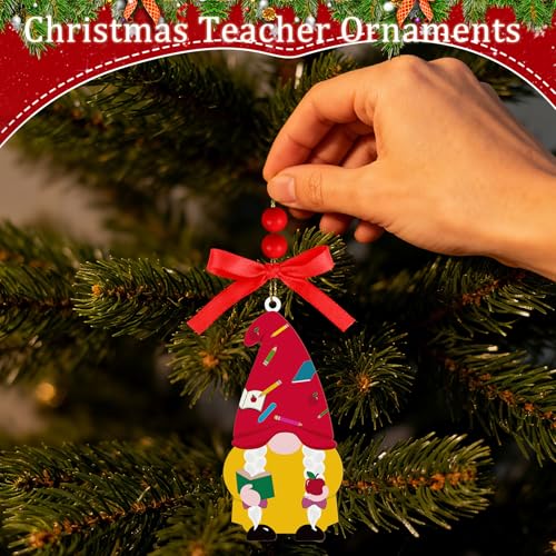 AKAIXI Christmas Gnome Teacher Wood Hanging Ornament for Tree Decor