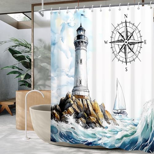 Coastal Lighthouse Shower Curtain 72x72 | Waterproof Fabric