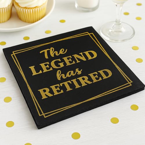 Large 50-Pack 'The Legend Has Retired' Black & Gold Napkins