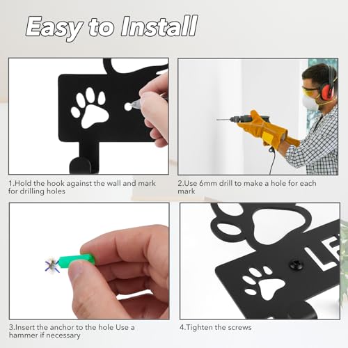 Iron Dog Leash Holder for Wall - 5 Hooks, 11"×5", Labrador Design