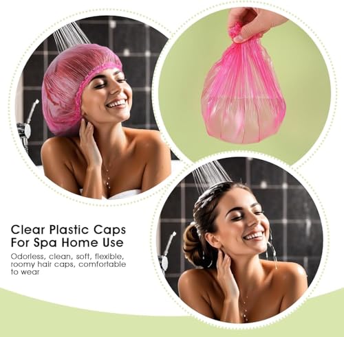 Pink Disposable Shower Caps 100 Pack Large Elastic Plastic Hair Caps