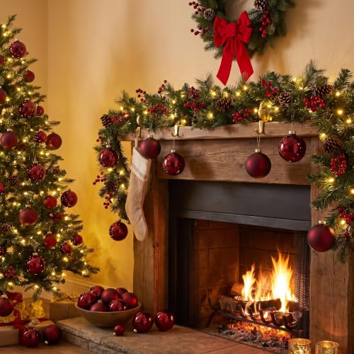 Burgundy Glass Christmas Ornaments Set of 12 - 2.36 Inch Holiday Decor with Matte, Shiny & Clear Finishes