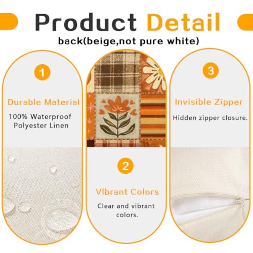 Fall Outdoor Pillow Cover 18x18, Waterproof Pumpkin Plaid Decor