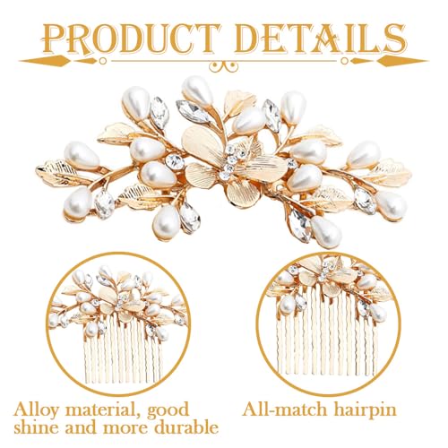 Bridal Gold Pearl Flower Hair Comb - Vintage Wedding Hair Accessory