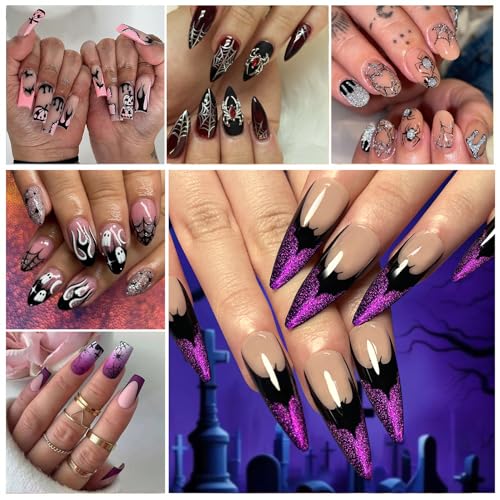 Halloween Nail Art Stickers 3D Self-Adhesive Ghost Bat Decals (6 Sheets)