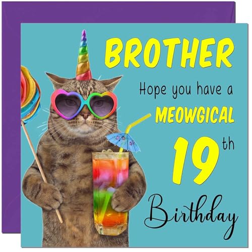 Funny Meowgical Cat Birthday Card for Brother - 19th Birthday