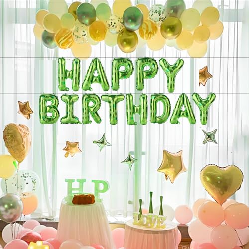 Green Pixel Happy Birthday Banner Foil Balloons Set