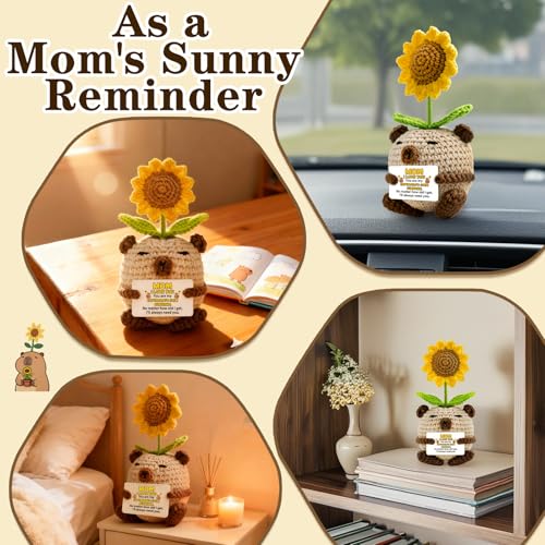 Mom Birthday Gift Crochet Capybara Sunflower Decor - From Son Daughter