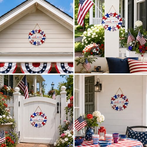 Patriotic Wooden 4th of July Door Sign - 12x12 Inch Star Decor