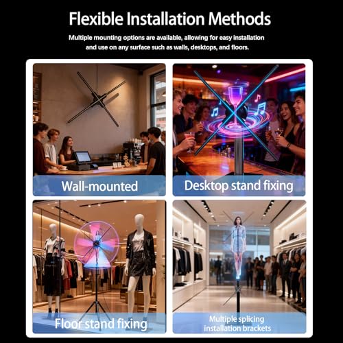 25.6 Inch 3D Holographic Fan Display with WiFi App & Remote - Transparent 65cm