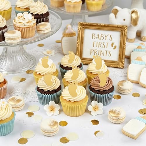 Gold Baby Feet Cake Topper Set - 6PCS Acrylic Decorations