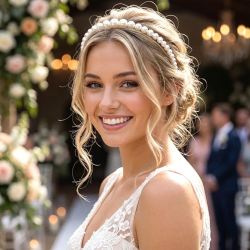 6 Pack Faux Pearl Headbands for Women Wedding Hair Accessories
