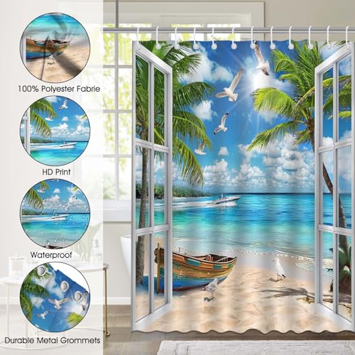 Summer Beach Shower Curtain - Waterproof 72x72 Inch with Hooks