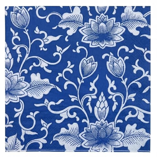 BESALILY Lotus Printed Paper Napkins - 20 Count, 2-Ply, Blue
