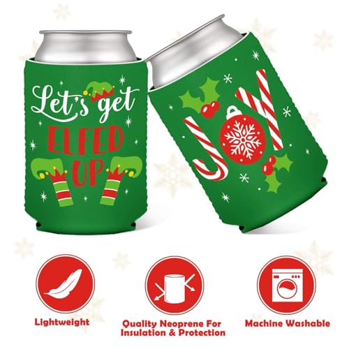 CiyvoLyeen Christmas Can Sleeves Set of 12 - Holiday Neoprene Drink Coolers with Festive Sayings