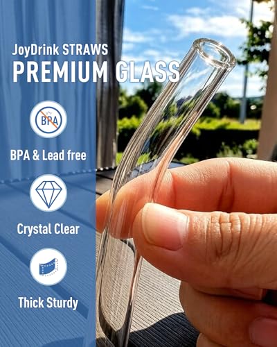JoyDrink 16pcs Reusable Glass Straws Set - Short & Long, Dishwasher Safe