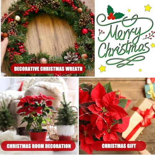 Artificial Christmas Poinsettia Flowers Stem Picks - Red, Green, White Set of 20