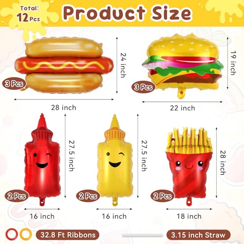 12 Pcs BBQ Food Themed Foil Balloons for Party Decoration