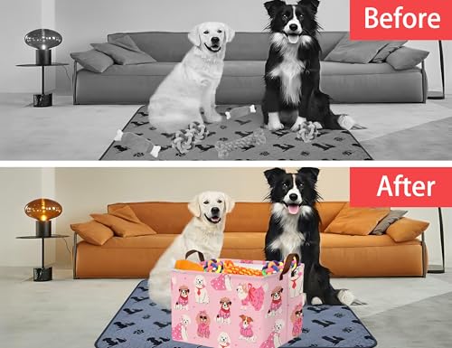 Pink Dog Toy Basket Collapsible Storage Bin for Pet Supplies - Large
